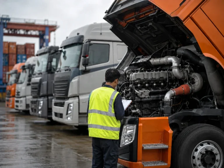 Des tracteurs lourds construits en Chine dans un chantier d’exportation en attente de contrôles des spécifications des moteurs