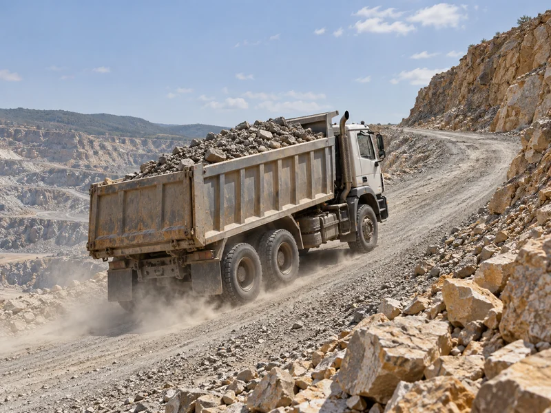 Camion-benne 371 vs 420 en charge sur une rampe raide, montrant comment la pente et la charge utile déterminent le choix du moteur