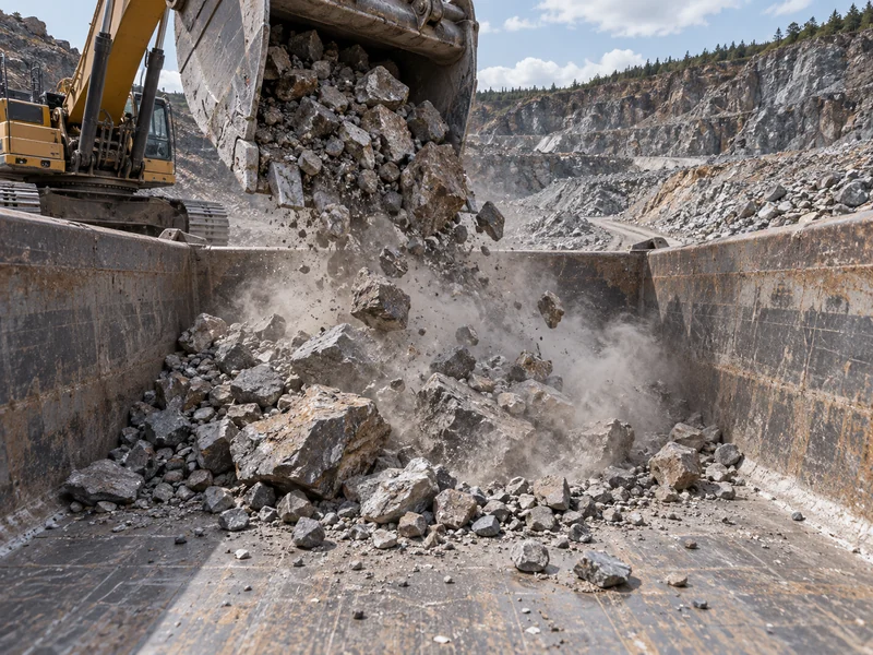 Matériau de benne de camion-benne HOWO sous charge d'impact, lorsque la roche abattue tombe dans la benne en acier AR d'une carrière